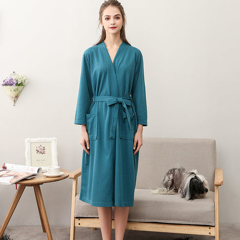 Women's Thin Couple's Nightgown Three Quarter Sleeve Bathrobe - ROUTINE FASHION