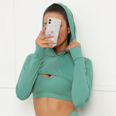 Long Sleeve Hooded Yoga Top - ROUTINE FASHION