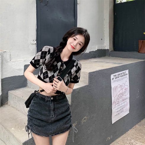 A-line Skirt High Waist Bag Hip Drawstring Denim Skirt - ROUTINE FASHION