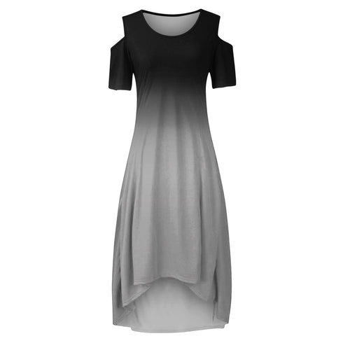 Women's Fashion Round Neckline Maxi Print Dress - ROUTINE FASHION