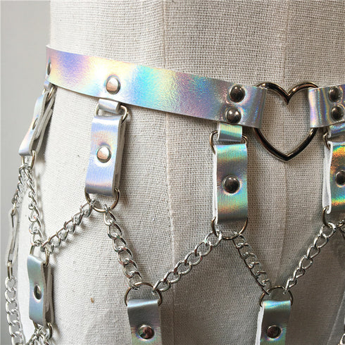 Women's Punk Laser Leather Waist Chain Skirt - ROUTINE FASHION