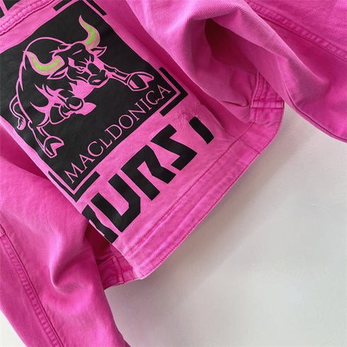 Printed Rose Red Denim Short Jacket Women Spring And Autumn - ROUTINE FASHION