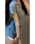 Grey Polo Collar Short Sleeve T-shirt Women Slimming Top - ROUTINE FASHION