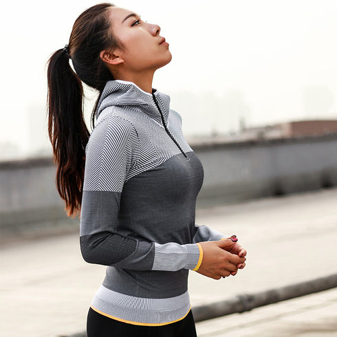 Women Hooded running jacket Long Sleeve Sweatshirt - ROUTINE FASHION