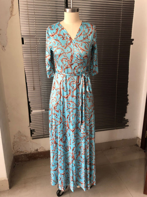 Dress mid sleeve v-neck mopping maxi skirt - ROUTINE FASHION