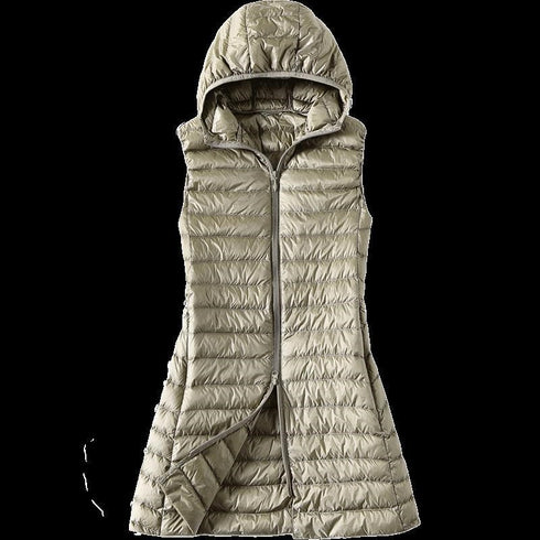 Hooded Down Vest Women's Sports Lightweight Mid-length Waistcoat Down Jacket - ROUTINE FASHION