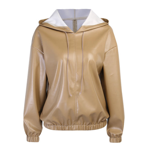 Women's Leather Versatile Round Neck Hoodie - ROUTINE FASHION