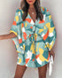 Women's V-Neck Tie Printed Beach Dress - ROUTINE FASHION