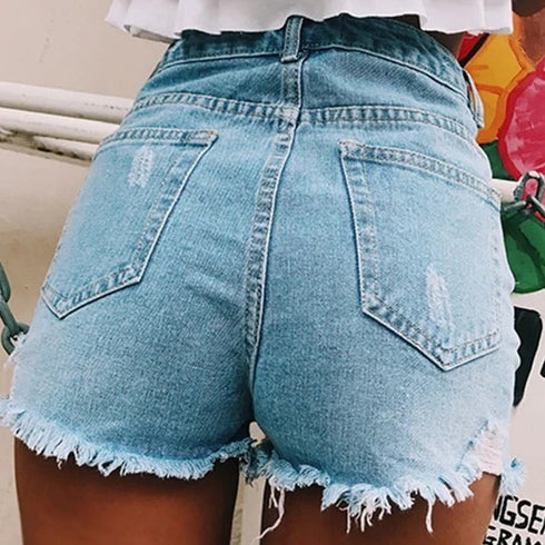 Hole stretch denim shorts - ROUTINE FASHION