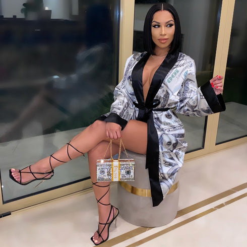 Printed Loose Robe Bathrobe Cardigan Housewear - ROUTINE FASHION