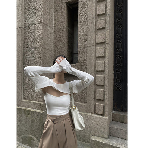 White Waistcoat Women's Outer Wear Short Round Neck Pullover - ROUTINE FASHION