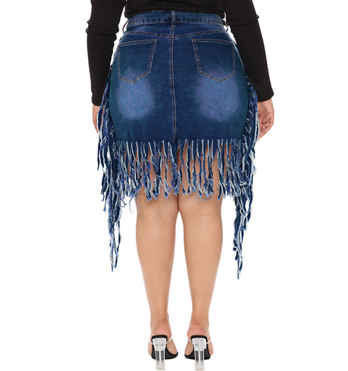Women's Spring Denim Skirt With Fringe - ROUTINE FASHION