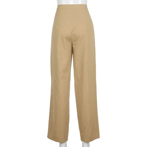 Khaki Women High Waist Loose Trousers - ROUTINE FASHION