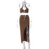 Women's Hang Neck Hollow Backless Small Undershirt And Slit Half-body Skirt Two-piece - ROUTINE FASHION