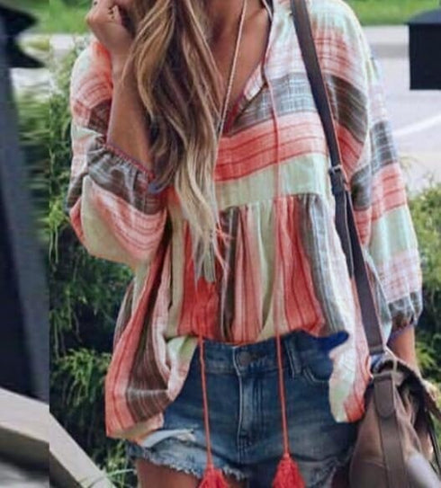 Tassel rope printed blouse - ROUTINE FASHION