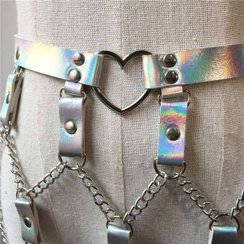 Women's Punk Laser Leather Waist Chain Skirt - ROUTINE FASHION