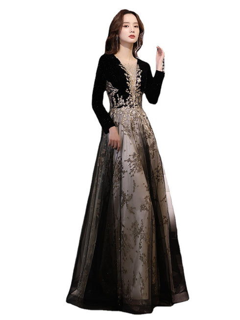 Black Moderator Long Sleeve Annual Party Dress - ROUTINE FASHION