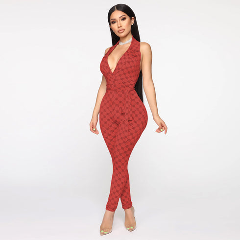 Printed sexy halter jumpsuit women - ROUTINE FASHION