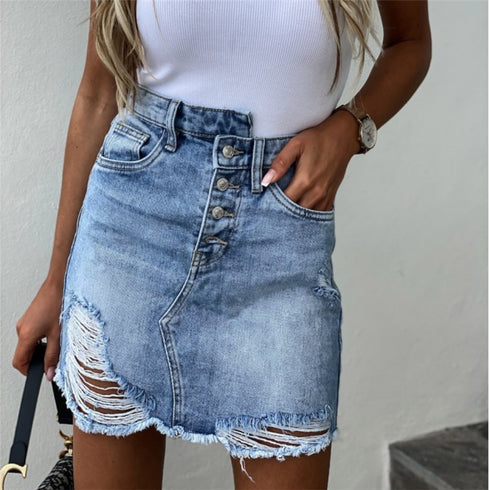 Retro irregular ripped denim skirt - ROUTINE FASHION