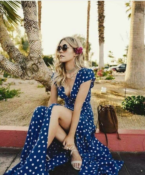 Polka-dot low-cut short-sleeved maxi skirt - ROUTINE FASHION