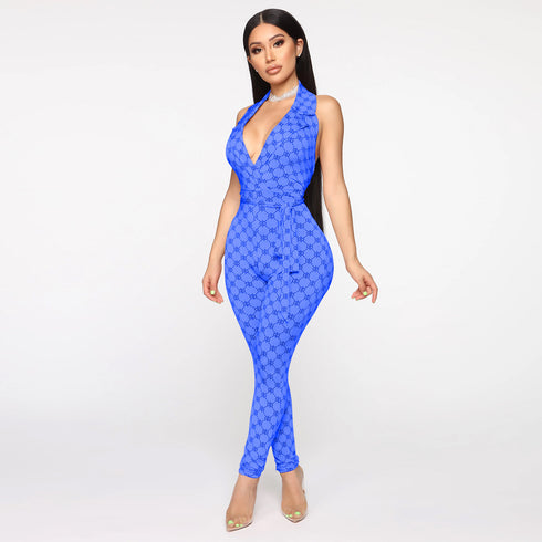 Printed sexy halter jumpsuit women - ROUTINE FASHION