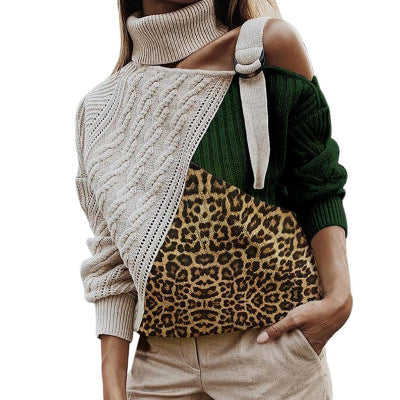 Winter women sweater leopard stitching sweater - ROUTINE FASHION