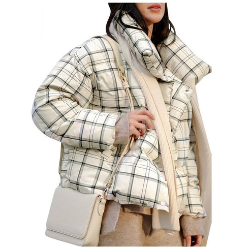 Fashion plaid winter parkas Women Turtleneck warm coat - ROUTINE FASHION