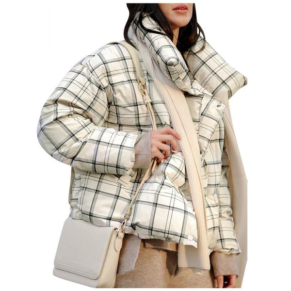 Fashion plaid winter parkas Women Turtleneck warm coat - ROUTINE FASHION