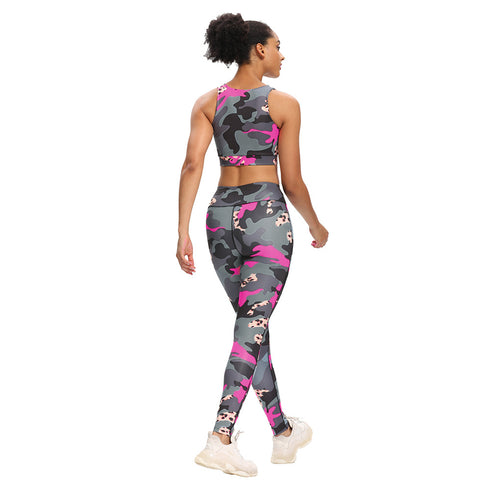Women's Fashion Camouflage Print Yoga Pants Undershirt Set - ROUTINE FASHION