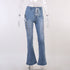 Cutout Statement Strapping Straight Leg Flared Jeans - ROUTINE FASHION