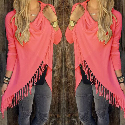 New European and American explosion models Medium long classic Slim classic tassel slash style girl coat shirt - ROUTINE FASHION