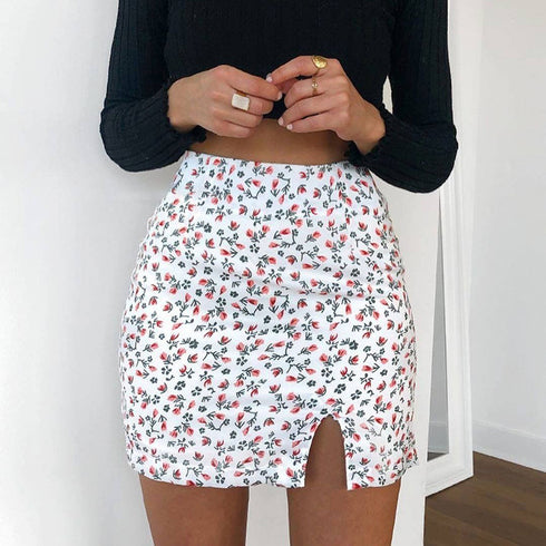 Floral split-fork skinny A-line skirt - ROUTINE FASHION