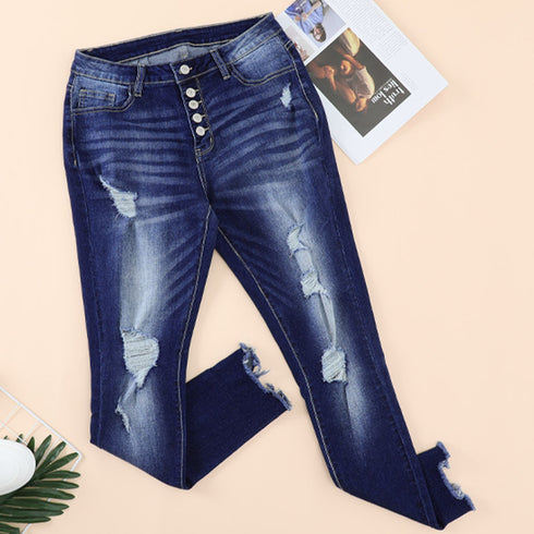 Women Hand Worn High Rise Cropped Jeans - ROUTINE FASHION