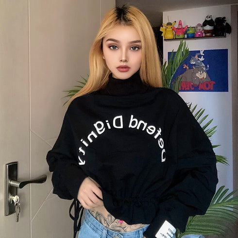 Letter-print slim high-neck tunic sweatshirt - ROUTINE FASHION