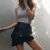 Irregular belt motorcycle leather skirt - ROUTINE FASHION