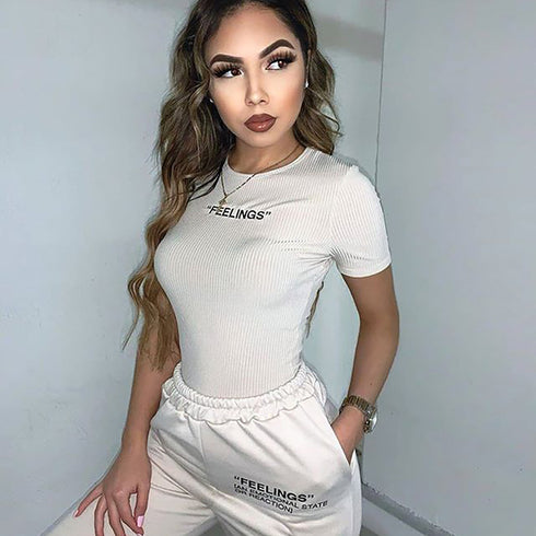 Letter embroidery high waist jumpsuit women - ROUTINE FASHION