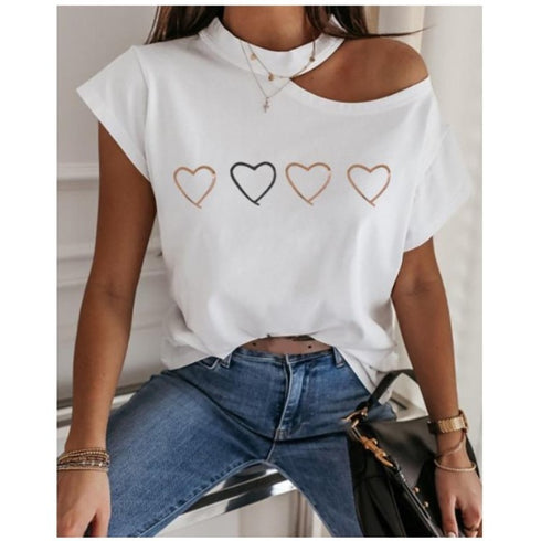 Casual T-shirt letter print strapless top women - ROUTINE FASHION