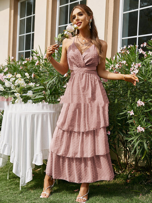 Maxi Dress Temperament Commuting Suspenders Red - ROUTINE FASHION