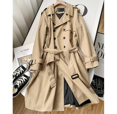Englanza Cotton Double Breasted Classic Medium Length Trench Coat - ROUTINE FASHION