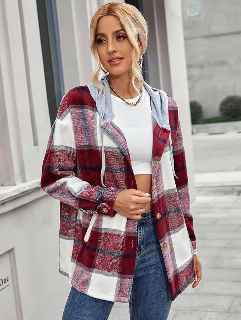 Women Cardigan Women's Plaid Woolen Coat - ROUTINE FASHION
