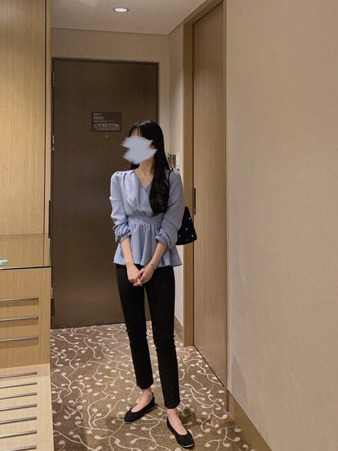 Solid Color Waist Long-sleeved Small Shirt Blouse - ROUTINE FASHION