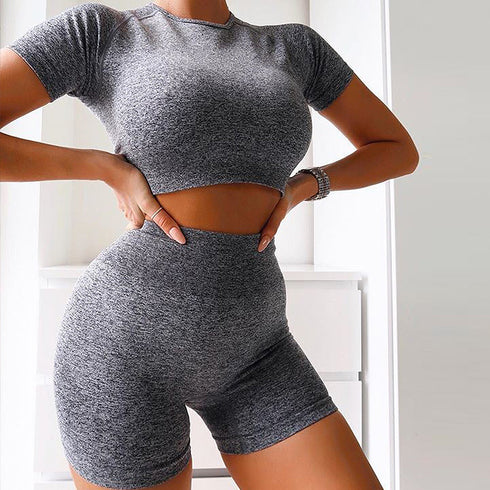 Fashion Simple Women's Yoga Shorts Short Sleeve Suit - ROUTINE FASHION