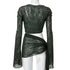 Mesh Sheer Tie Long Sleeve Wrap Top Casual Skirt - ROUTINE FASHION