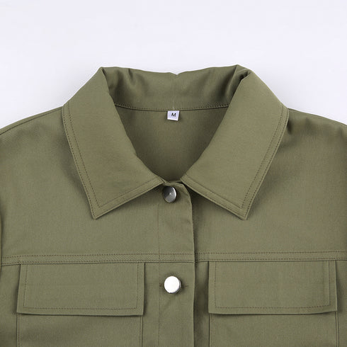 Distressed Multi-pocket Panelled Army Green Lightweight Jacket - ROUTINE FASHION