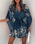 Women's V-Neck Tie Printed Beach Dress - ROUTINE FASHION