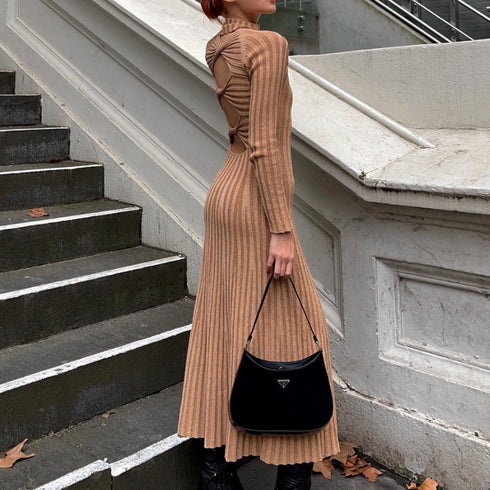Slim Half High Collar Hollow Dress - ROUTINE FASHION