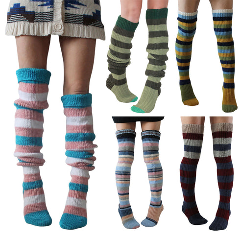 Women's Striped Over-the-knee Knitted Pile Socks - ROUTINE FASHION