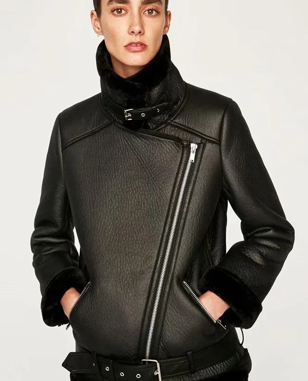 Jacket Tops Women's Trendy Belt PU Leather Jacket - ROUTINE FASHION