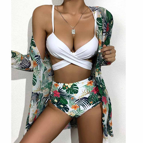 New Swimsuit European And American Three-Piece Bikini Cross-Border Exclusively For Mesh Split Swimsuit Women Bikini - ROUTINE FASHION