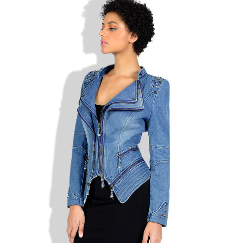 Women's Rivet Slim Washed Leather Motorcycle Jacket - ROUTINE FASHION